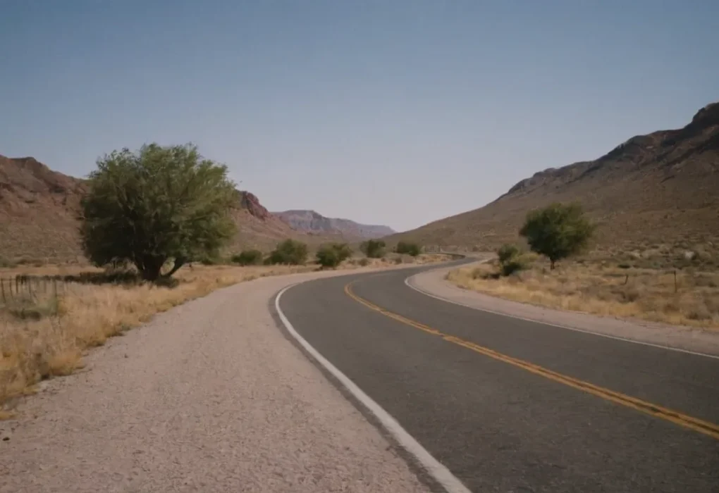 Classic road trip along Route 66 with a car on the open road