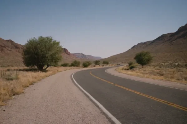 Classic road trip along Route 66 with a car on the open road