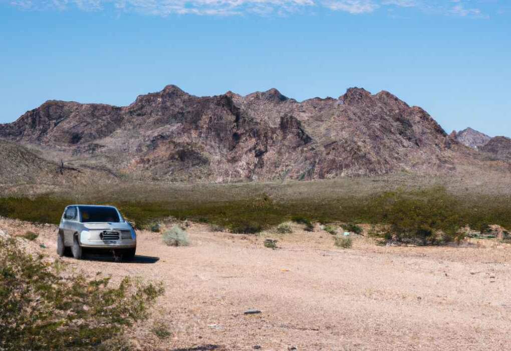 Car parked on an open highway through the Southwest desert
