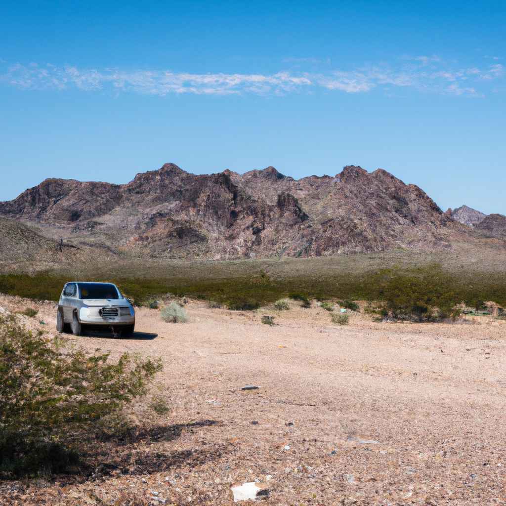 Car parked on an open highway through the Southwest desert